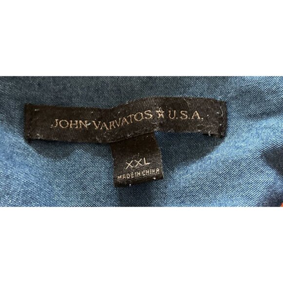 JOHN VARVATOS Shirt Cotton Button-down Short Sleeve Blue Stitched Size 2XL - Picture 5 of 8